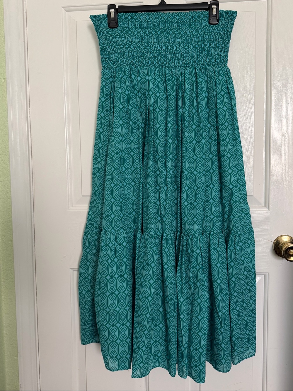 NWT Zara The Alice Teal Smocked Elastic Waist Midi Maxi Cotton Skirt